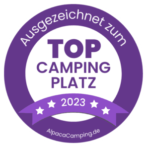 Siegel „Top Campingplatz 2023“ von Alpaca Camping